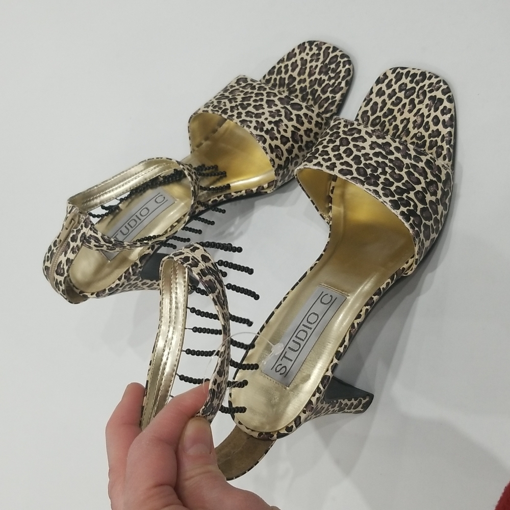 Studio C Leopard Ankle Beaded Heels
